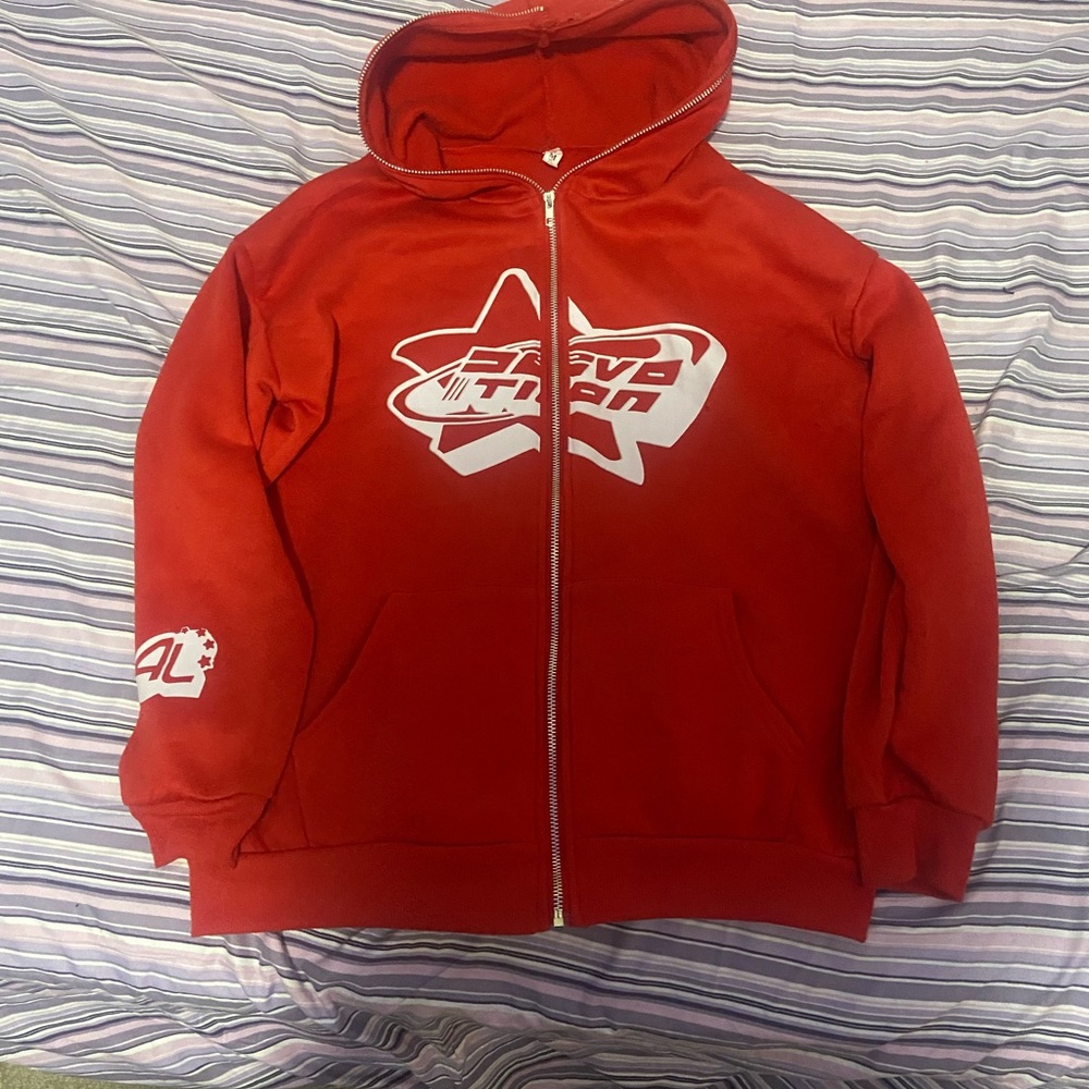 Red graphic zip up jacket